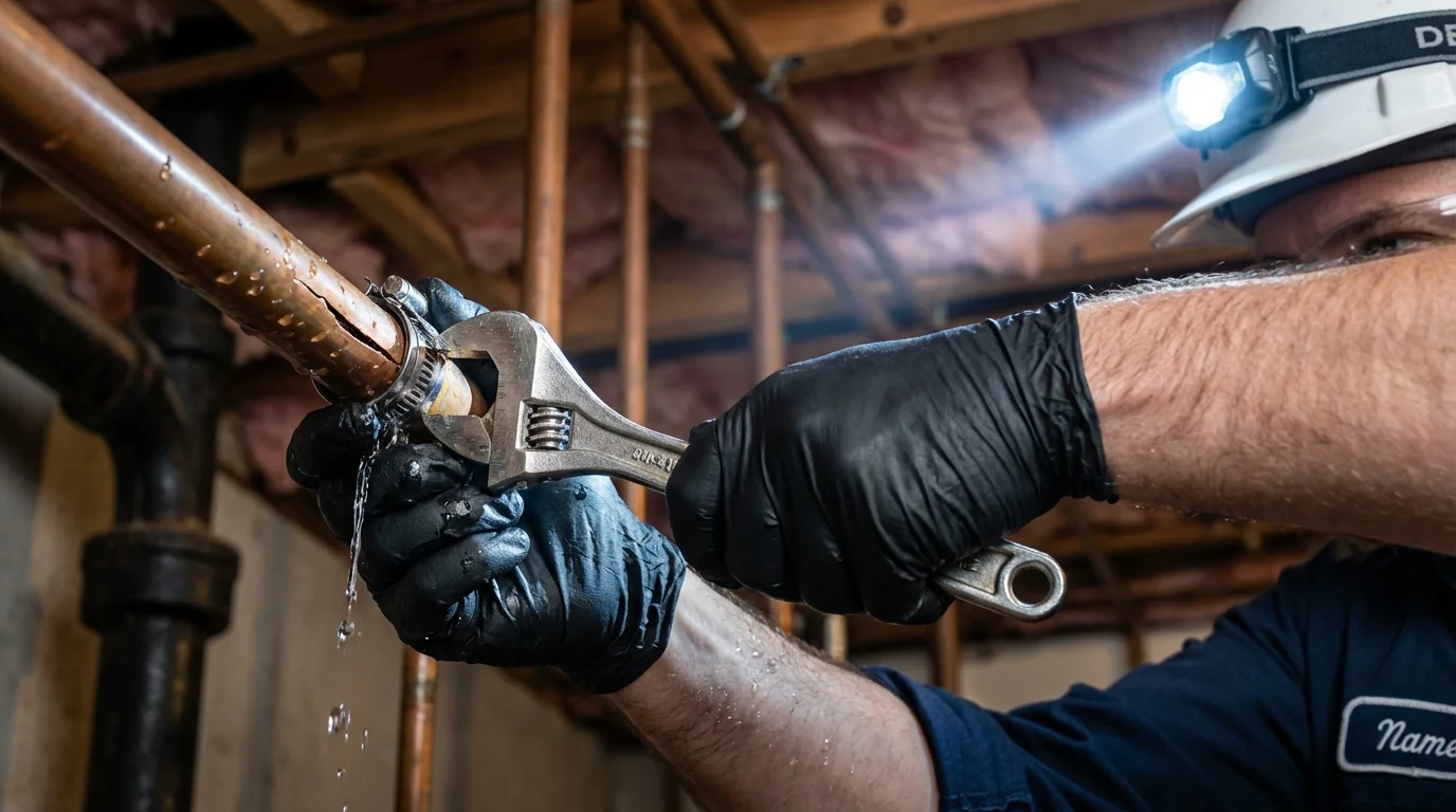 Emergency pipe clamp repair being performed by a Johns Plumbing LLC plumber in Port Orange