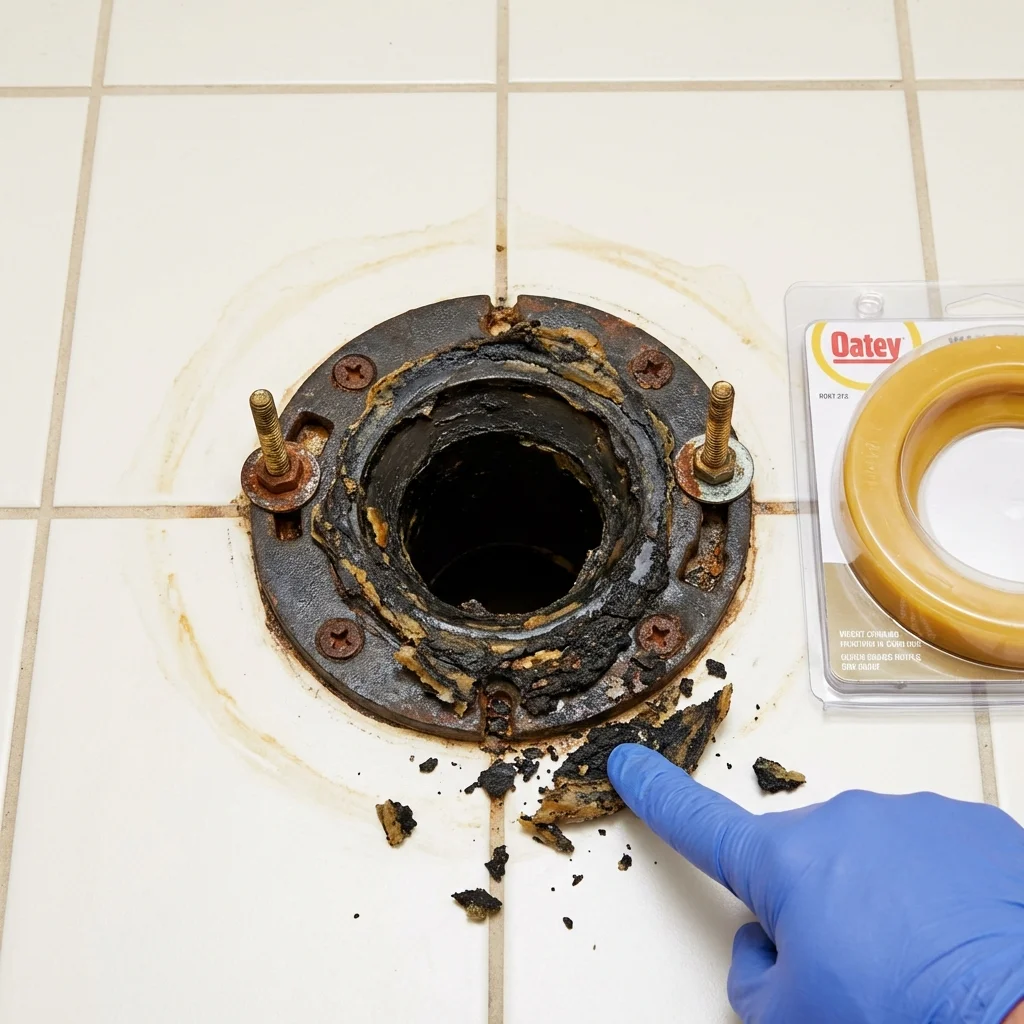 Failed wax ring showing water seepage at the base of a toilet in a Port Orange, FL home